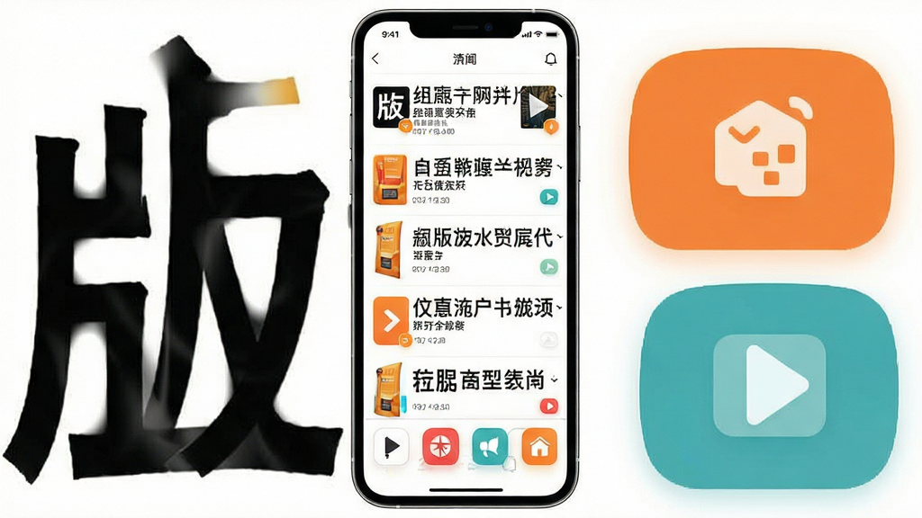 必备大字版应用主界面全貌展示,画面中央放置一部智能手机,手机屏幕显示超大号字体的资讯列表和简洁的大图标功能按钮,布局清晰,排版疏朗,风格简洁明快,细节上突出字体之大和按钮之醒目,画质高清,画面干净,无多余元素
