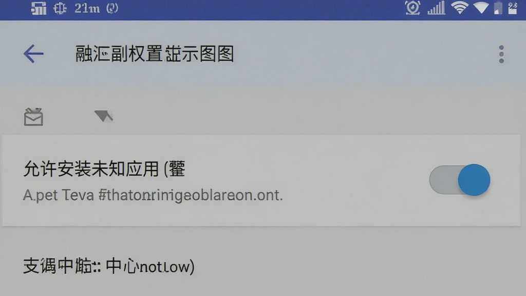 融汇副中心应用在手机上的安装权限设置界面示意图,画面展示安卓系统设置页面中“允许安装未知应用”的开关按钮,界面为原生安卓风格,文字清晰,画质干净,无多余元素