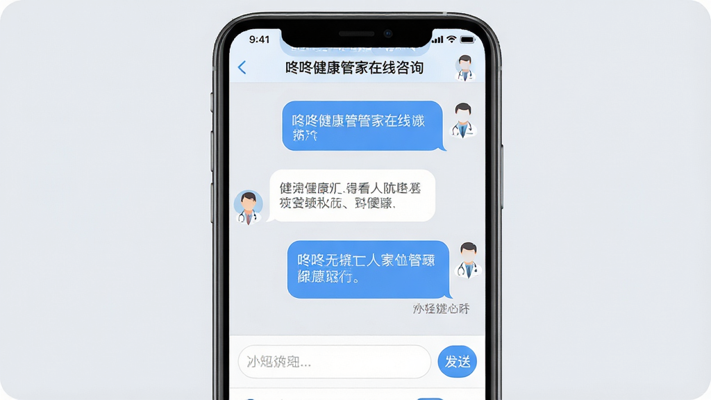 ���˽����ܼ�������ѯ���棬�ֻ���Ļ����ʾ�Ի�������ҽ��ͷ��ͼ�꣬����Ϊ��͵�ǳ��ɫ������Ϊ���¶Ի��������רҵҽ�Ƽ��磬ϸ�ڰ���������뷢�Ͱ�ť�����������ɾ��޶���Ԫ��
