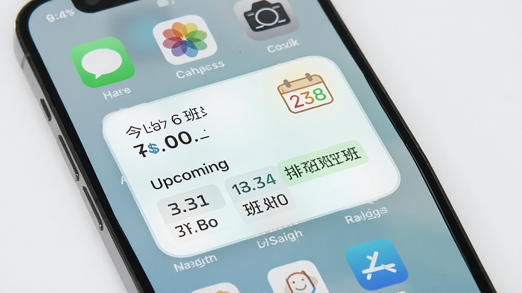 手机桌面展示倒班排班表桌面小组件,小组件上清晰显示今日班次和 upcoming 排班信息,桌面背景简洁,图标排列整齐,风格现代清新,细节精致,画质高清,干净无多余元素