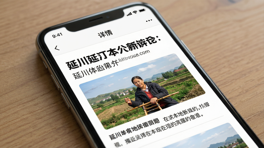 一张手机应用新闻详情页的AI生图,画面主体为手机屏幕显示延川本地新闻文章,标题醒目,配图清晰,布局为上下滑动信息流,风格写实,细节丰富,画质干净,无多余元素
