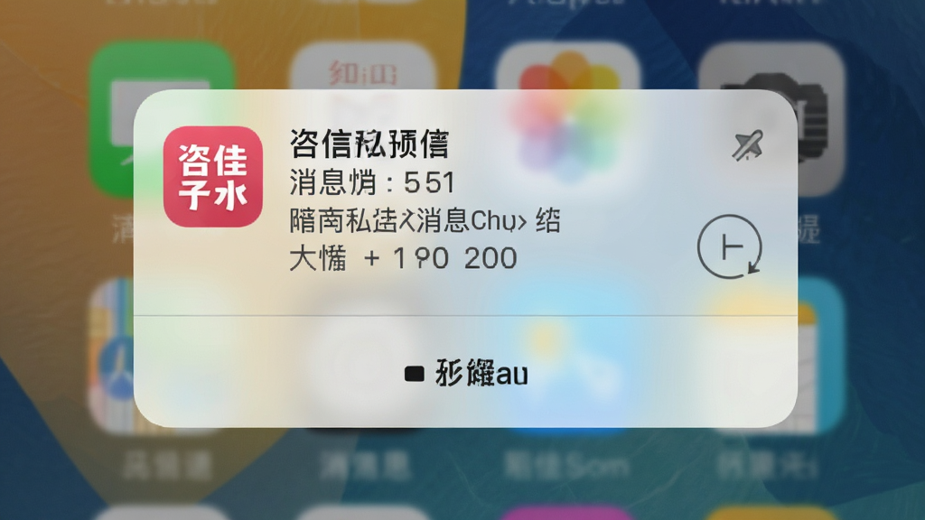 咨佳私信消息通知弹窗示意图,手机锁屏界面顶部显示咨佳私信新消息通知卡片,包含应用图标和消息摘要,背景为手机桌面壁纸,风格写实,画质清晰,构图干净