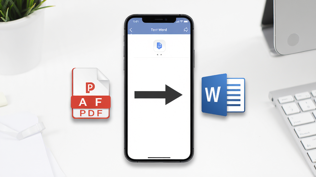����PDF��ʽת������չʾ����������Ϊһ���ֻ�����Ļ����ʾPDFתWord�Ĳ������棬�ļ�ͼ���PDF��ͷָ��Wordͼ�꣬����Ϊ�ɾ��İ�ɫ�칫���棬����Ϊ���й�ͼ�����Ϊ��ƽ����ƣ�ϸ����ͼ������΢��Ӱ�����ʸ��壬�ɾ����޶���Ԫ��