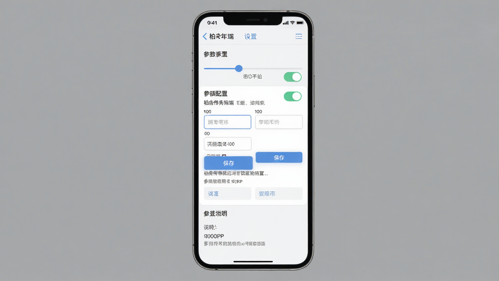 柏年传服务端后台配置界面展示,主体为手机屏幕显示参数设置列表,布局为纵向列表结构,排版左对齐,风格为极简浅色设计,细节包括滑块开关、输入框、保存按钮以及参数说明文字,画质为高清1080P,干净无多余元素