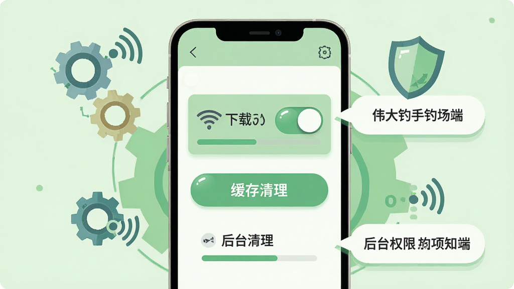 �ֻ���Ļ��ʾ���ý��棬����WiFi���ؿ��ء�����������ť���̨Ȩ��ѡ�������ɫΪǳ��ɫ���ɫ����Χ���Ƴ��֡��������ź�ͼ�꣬����Ϊ�ֻ������������й���˵�����ݣ����Ϊ��ƽ���Ƽ��廭��ϸ�ڰ������ذ�ť�߹⡢�����������ֱ�ǩ�������������ɾ��޶���Ԫ�أ�ͼ������