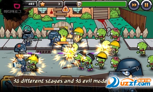 警察大战丧尸手游下载安装最新版本(SwatAndZombies)游戏内战斗界面与武器升级截图