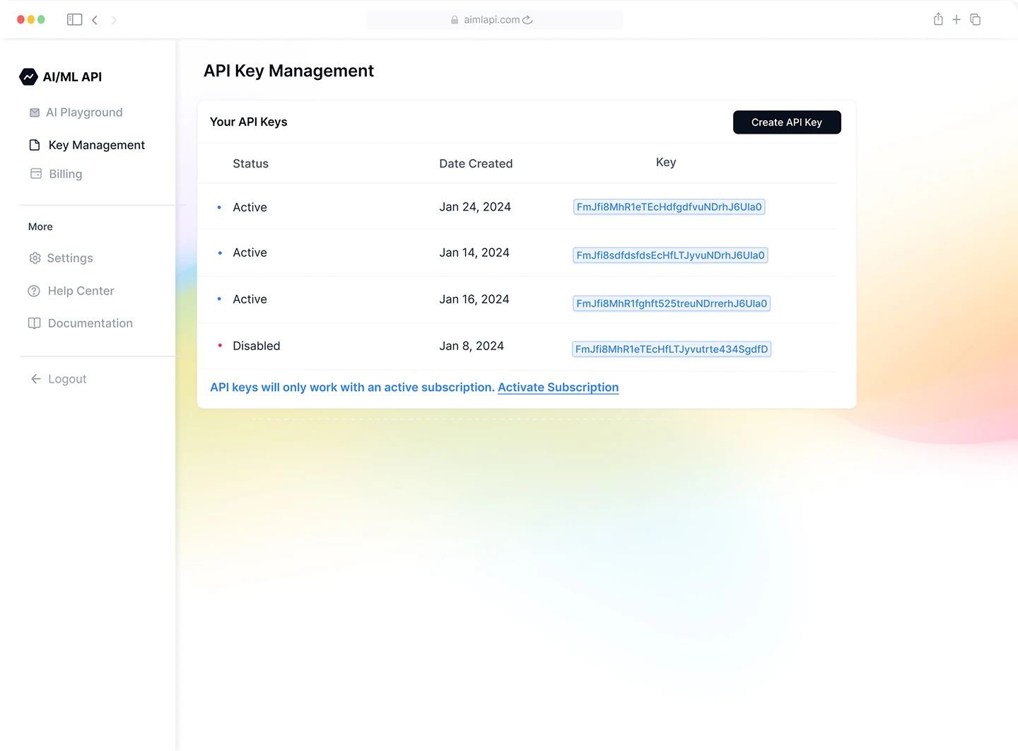 MiniMax大模型API后台控制台界面和API Key管理页面