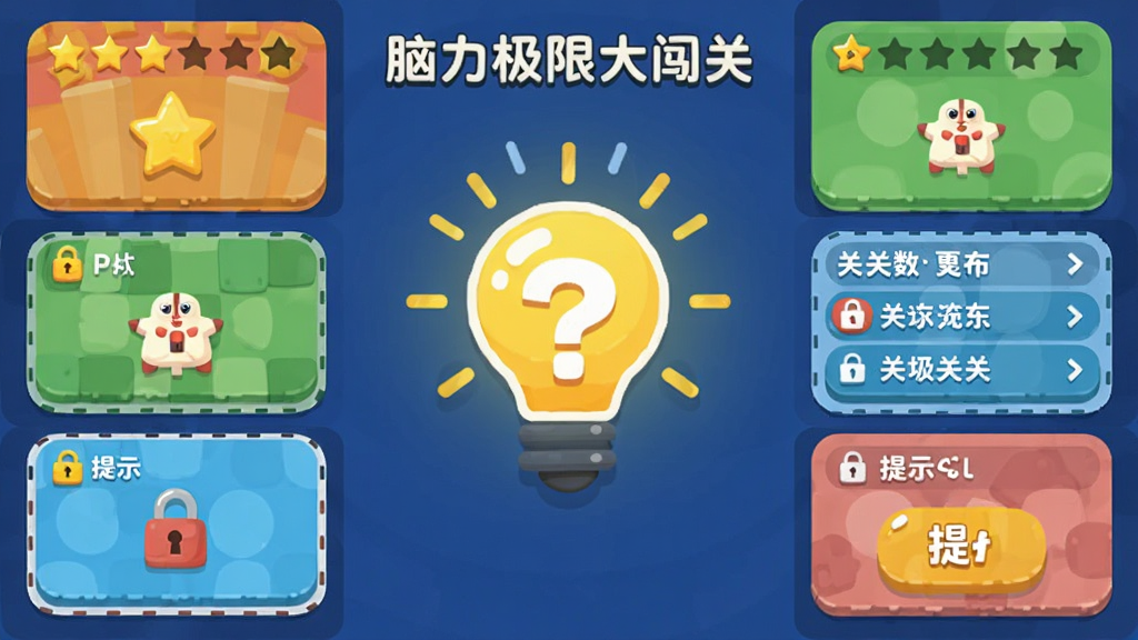 һ����Ϊ���������޴󴳹ء����ֻ�������Ϸ�����棬�����������ĵ���ͼ�����ʺ�Ԫ�أ����ܻ����Ÿ���Ȥζ�ؿ���ڰ�ť�����ּ���������Ű���þŹ������б������ƣ����Ϊ��ͨ��ƽ����ϸ�ڰ����������ǡ��ؿ�������ʾ��ť�����ʸ��壬�ɾ��޶���Ԫ��