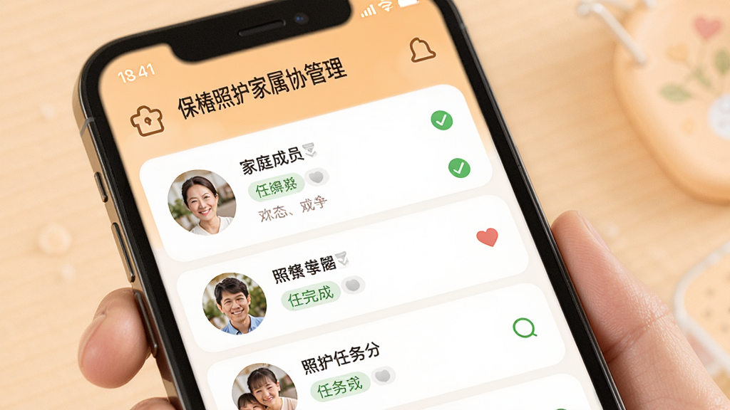 �����ջ�����Эͬ�������棬����Ϊ�ֻ���Ļ��ʾ��ͥ��Ա�б����ջ�������䣬����Ϊ�б�ʽ���Ű������������ܰ��г��ϸ����ÿ����ͥ��Աͷ�������������״̬��ǣ�����Ϊǳ��ɫ�����ʸ��壬�ɾ����޶���Ԫ��