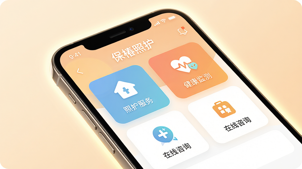 �����ջ��ֻ�Ӧ�ý���չʾ������Ϊһ�������ֻ���Ļ����Ļ����ʾ�����ջ�APP��ҳ�������ջ�����ԤԼ��������⡢������ѯ�ȹ���ģ��ͼ�꣬���ּ���������Ű����룬�����ܰרҵ��ϸ������Ļ��Χ����͹��Σ�����Ϊǳůɫ�������ʸ��壬�ɾ����޶���Ԫ��