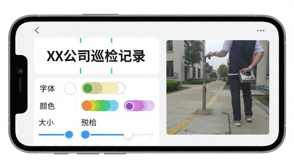 水印相机打卡照片软件的自定义水印编辑界面,画面中手机屏幕上显示正在编辑的水印文字