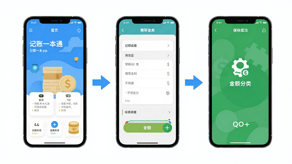 ����һ��ͨ��������ʾ��ͼ������Ϊһ���ֻ�չʾ����һ��ͨApp����ҳ����Ӻŵ���д�������ٵ�����ɹ����������棬�Ա����м�ͷָ��������Ϊ�������������ֻ���Ļ���Ű������н��࣬���Ϊ��ƽ���̳̲廭����ɫ������ϸ�ڼ�࣬���ʸ��壬����ɾ����޶���Ԫ��