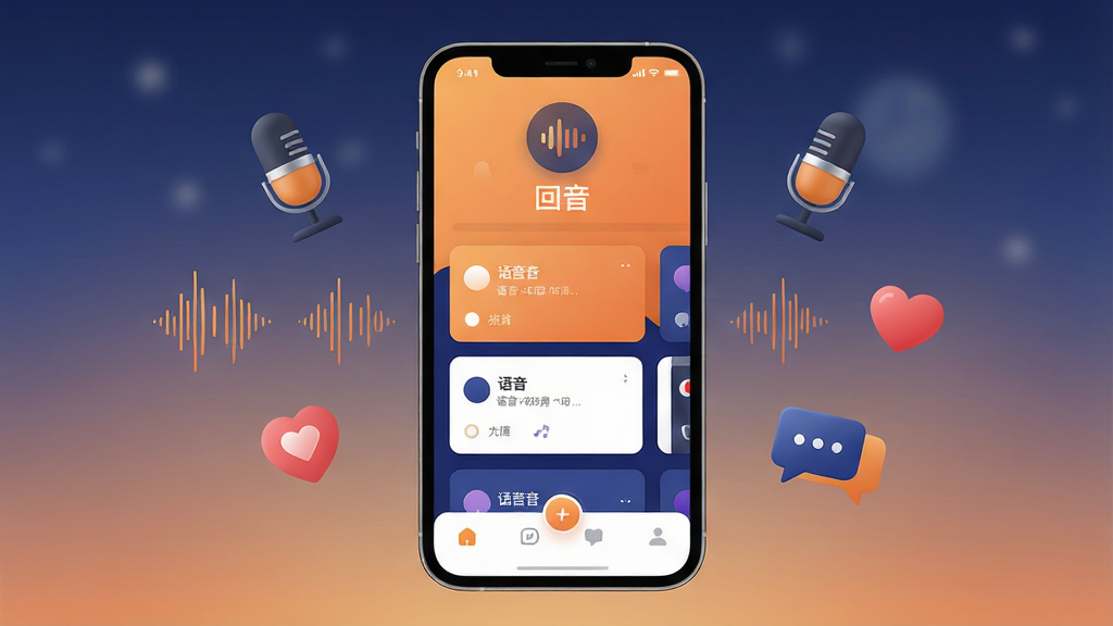 �����������һ�������ֻ�����Ļ��ʾ��������APP�����棬������ů��ɫ������ɫΪ��ɫ������������������ͼ�꣬�в������������俨Ƭ���ײ������������ɼ����ֻ�����Ư����˷硢���������ġ��Ի����ݵ�Ԫ�أ�����Ϊ��ͽ���ҹɫ�����岼�־��жԳƣ�����ִ���Լ��ϸ�ڸɾ������ʸ��壬�޶���Ԫ�ء�