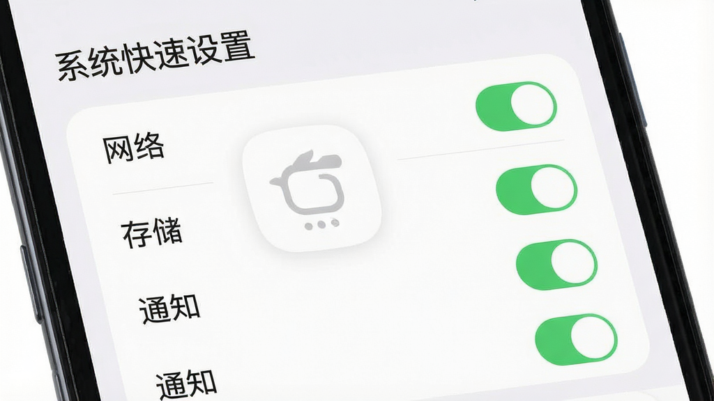 一张展示手机应用权限设置界面的图片,画面中“系统快速设置”应用权限列表清晰可见,包括网络、存储、通知等权限开关,界面采用浅色主题,圆角设计,文字清晰,风格简洁实用,画质干净,无多余元素。