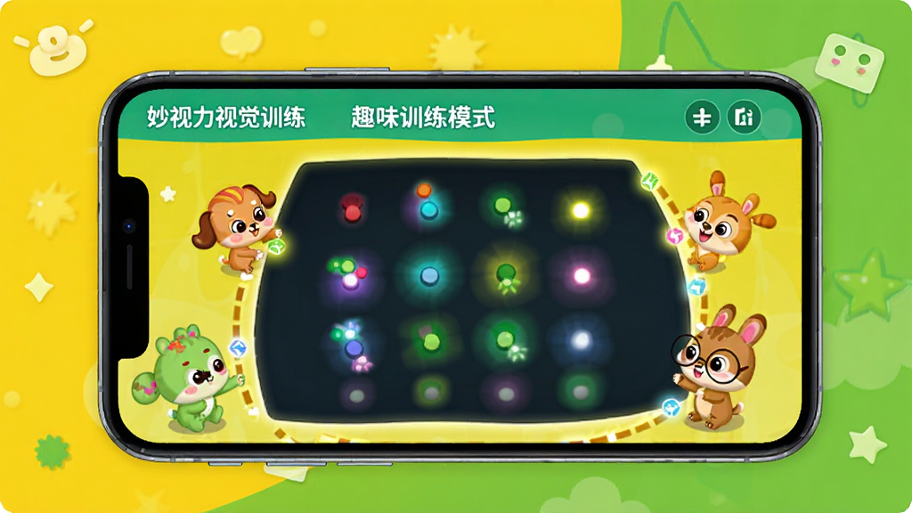 һ��չʾ�������Ӿ�ѵ��������Ȥζѵ��ģʽ��ͼƬ�������������ֻ���Ļ��д����Ļ����ʾ�Ų�ɫ���׷����Ϸ���棬�п�ͨС���������������ƶ��������������Ļ�ɫ����ɫ���䣬�����ÿɰ����ʺ϶�ͯ�Ӿ�ѵ��������