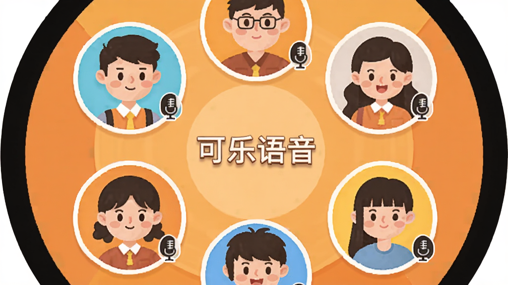一个圆形语音房间界面,中央写着