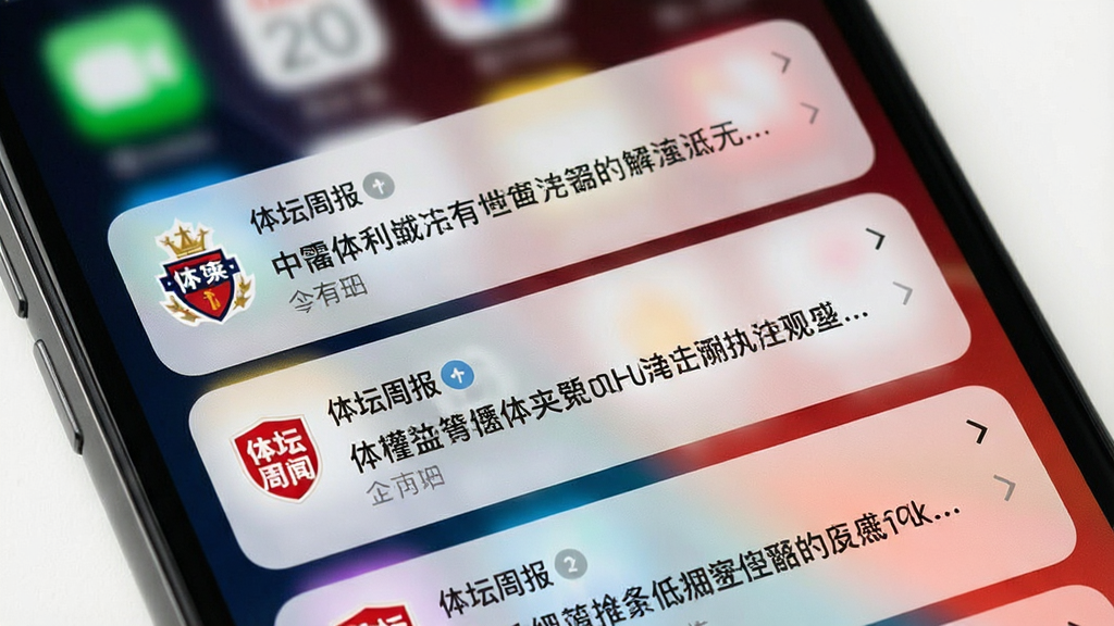 一张展示手机通知栏弹出体育新闻推送通知的图片,主体为手机锁屏界面,布局为手机屏幕特写,排版展示多条来自“体坛周报”的推送消息,风格为简洁UI展示,细节包含球队队徽和新闻标题,画质清晰,干净,无多余元素