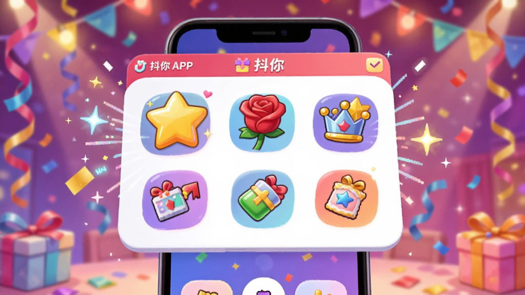 ����չʾһ��������������������ֻ���Ļ�Ϸ�������������ǡ�õ�塢�ʹڵȿ�ͨͼ�꣬����Ϊ�ɶԳ������вʴ��͵ƹ�Ч�������ֲ�η��������Ϊ���ÿ�ͨ��ϸ�ڰ��������㡱APP�����ﶯ����Ч���������޸ɾ���������Ԫ�ء�