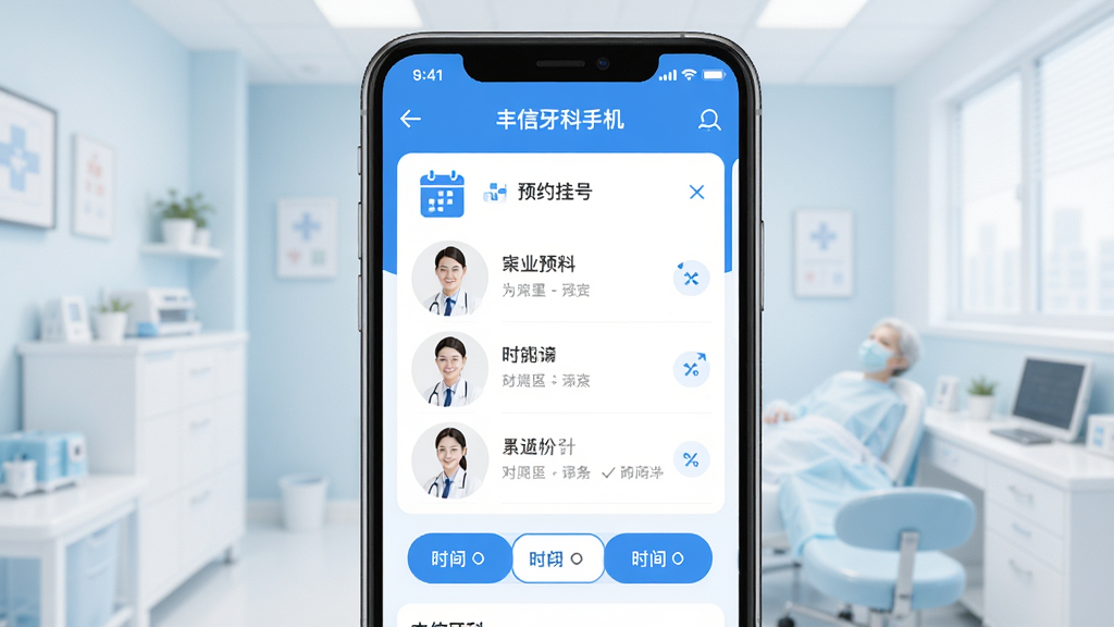 ����Ϊ���������ֻ�AppԤԼ�ҺŽ��棬����Ϊ�ֻ���Ļ����չʾ���Ű�Ϊ���½ṹ�����Ϊ����ҽ��������ɫ��ϸ�ڰ�������ͼ�ꡢҽ���б���ʱ���ѡ��ť�����ʸ���ɾ��޶���Ԫ��
