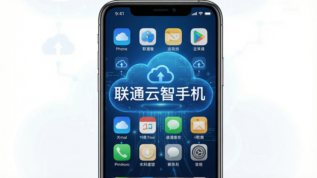 一部智能手机屏幕中显示着云端虚拟手机界面,界面内同时运行着多个应用图标,背景是科技感十足的蓝色云纹与数据流线条,画面中央有