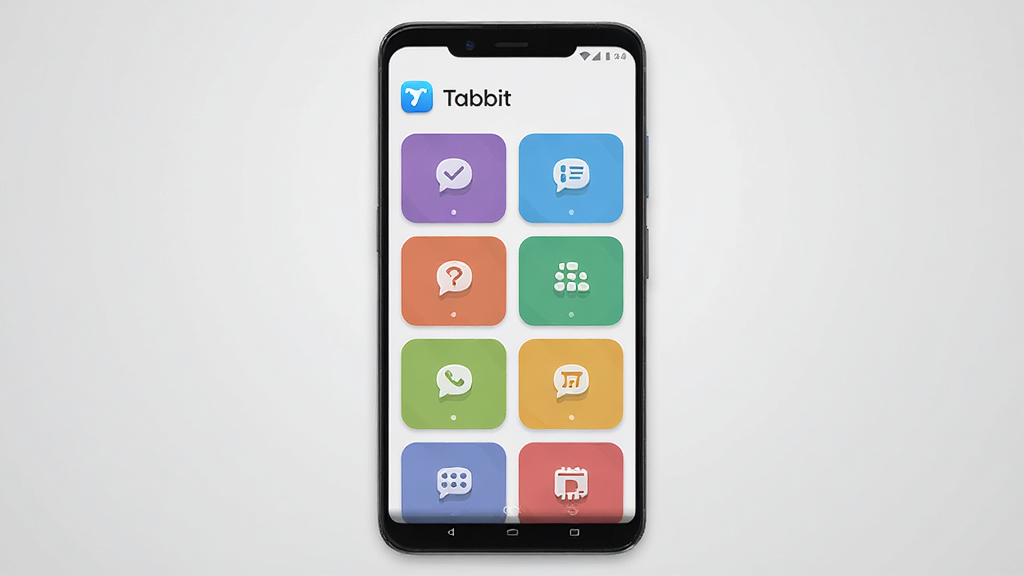 �����������һ����׿�ֻ����ֻ���Ļ��ʾ��Tabbit��Ӧ�������棬�����ɶ����ɫ��ǩ��Ƭ��ɣ���Ƭ�������У�����Ϊǳ��ɫ���䣬���岼�ּ�����죬���Ϊ��ƽ���Ƽ��磬ϸ�ڰ���Բ��ͼ�ꡢ�����Ӱ���������ֱ�ǩ�����ʸ��壬����ɾ����޶���Ԫ�ء�