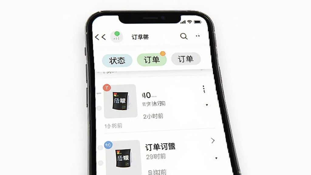 手机屏幕中展示客拉客商城订单管理页面,画面主体为一部手机,屏幕显示订单状态标签与商品缩略图列表,布局为纵向排列,背景为白色,风格清爽简约,细节包括状态角标与时间文字,画质干净清晰,无多余装饰