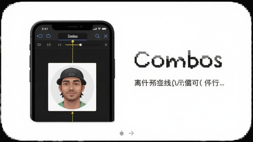 一张展示Combos离线编辑功能的示意图,画面中一部手机处于飞行模式但Combos软件正常运行,屏幕上显示正在编辑的头像作品,背景为简洁的白色,突出离线可用的特点,画质清晰,干净无多余元素