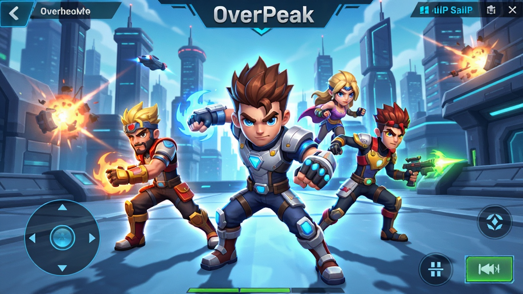 OverPeak��Ϸ�������ͼ�����������Ǽ�λӵ�г������Ŀ�ͨ���Ӣ�۽�ɫ�ڳ�ս����̬��������δ�����е�����ս����ɫ�����ޣ���Ӱ�Ա�ǿ�ң�UI��ť�����ɼ���������ɾ����������ʸ��壬�޶�������Ԫ�أ�ͼƬ�д���
