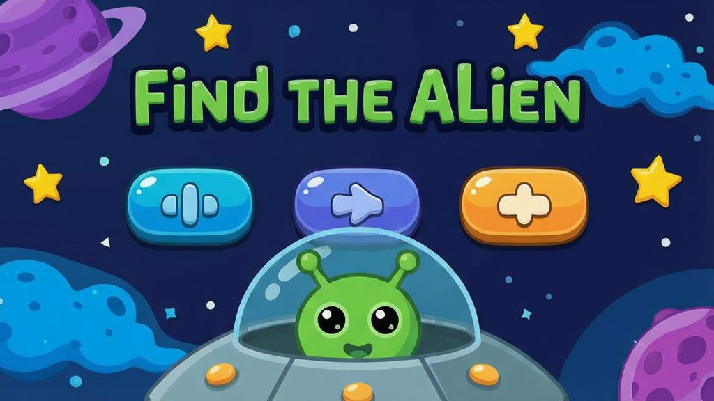 һ����ͨ�����ֻ���Ϸ�������ͼ������������Find the Alien��Ӣ�ı��⣬�����·������ż���Բ��Ŀ�ͨ��ť��������ɫ�������̫�ճ���������ɫ���򡢻�ɫ���Ǻ���ɫ���ƣ�����������һ����ɫС�����˴ӷɵ�����̽������Դ������岼�ּ�����������Ϊ��ƽ��ʸ���廭��ϸ���ϰ�ť������΢�߹����Ӱ�����ʸɾ��������޶���Ԫ��
