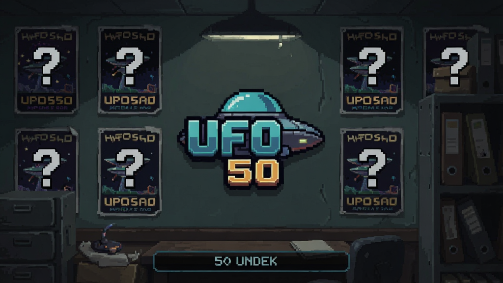 һ�� UFO 50 ������Ҫ�ؽ��������ͼƬ��������ʾһ�����ŷ��ĵ����ң�ǽ�Ϲ��Ŷ�����Ϸ���������ֺ��������ʺű�ǣ������� 