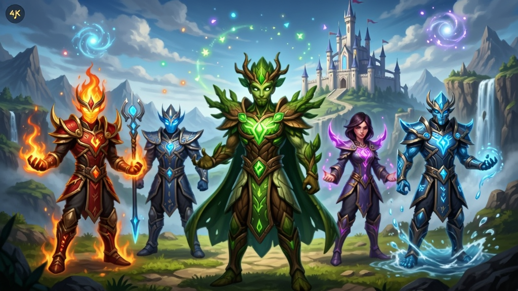 Legend of Elements ��Ϸ������ȫ��չʾ������Ϊ��λԪ��Ӣ�۽�ɫվ����ô�½���룬���ֲ��ú��������ͼ�����Ϊ����Ԫ�ؽ�ɫ���Ҳ�Ϊˮ��Ԫ�ؽ�ɫ���м�Ϊ��ȻԪ�����ǣ��Ű��η���ǰ����ɫ�뱳���Ǳ��γ�����У����Ϊŷ�����CG�廭�磬ϸ�ڰ�����ɫ�����ϵ�Ԫ�ط��ġ������Ư����ħ�����ӡ�Զ��ɽ�����ٲ�������Ϊ4K���塢�ɾ����޶���Ԫ��
