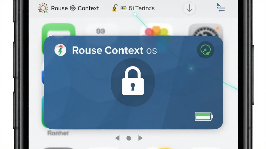 一张 Rouse Context 软件在手机后台运行的示意图,主体是手机多任务界面,显示 Rouse Context 卡片被锁定。布局为手机屏幕特写,排版清晰,风格为科技教程风,细节包含锁形图标和电池图标。画质高清,干净,无多余元素。