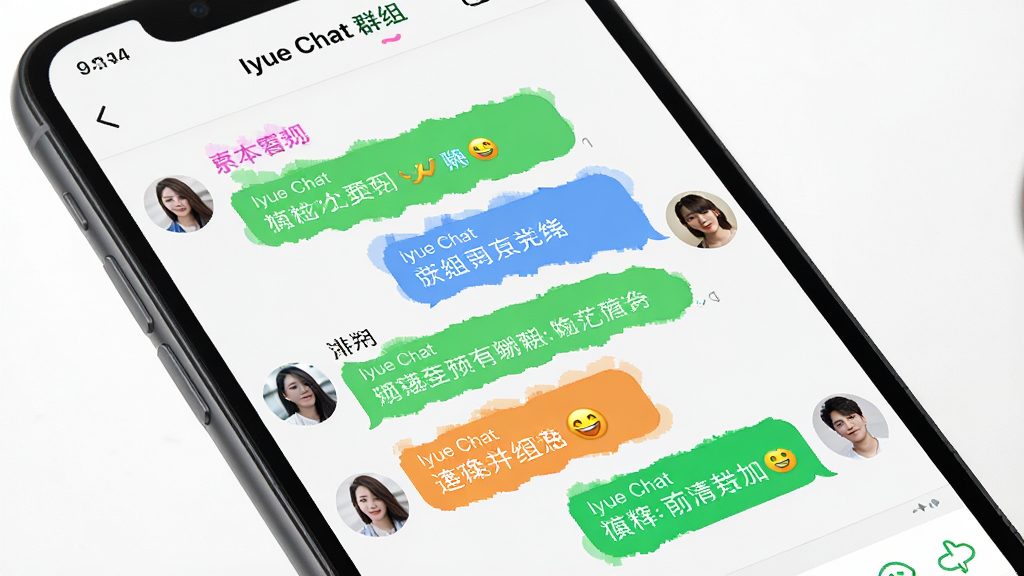 һ��չʾ Iyue Chat Ⱥ�����칦�ܵ�ͼƬ������Ϊ�ֻ���Ļ��ʾȺ��������棬����Ϊ����Ⱥ�����ݽ������У��Ű���ã����Ϊ�罻�����磬ϸ�ڰ�����ͬ��ɫ���û��ǳơ�������ͷ�񡢱�����ŵ�׺�����ʸ��壬�ɾ����޶���Ԫ��