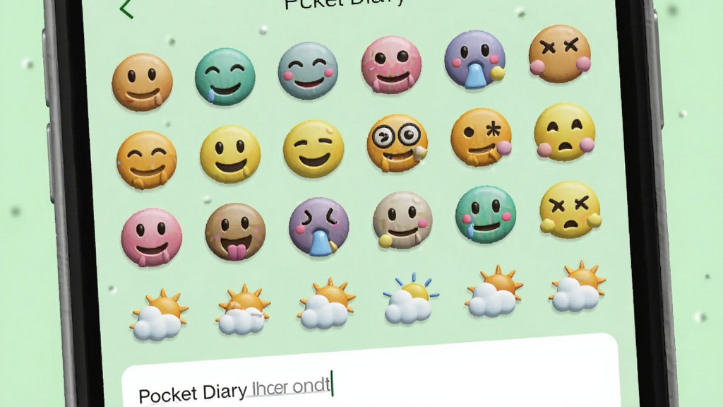 һ��չʾ Pocket Diary �ռǱ༭�����ͼƬ���ֻ���Ļ�������Ŷ��Ų�ɫ�������ͼ�������ͼ�꣬�·��������������򣬱����ǵ��ŵ�ǳ��ɫ�����ֲ������½ṹ�������ÿɰ���ϸ���ϱ���ͼ������΢����У����ʸ��壬�ɾ����޶���Ԫ��