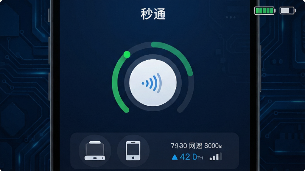 һ��չʾ����ͨ��Ӧ��������WiFi���ӽ����ͼƬ������������һ��Բ�����Ӱ�ť����Χ�����豸�ź�ǿ��ָʾ���·���ʾ�������豸ͼ���������ֵ������Ϊ����ɫ�Ƽ�����������Լ�ִ���ϸ�ڰ�����ص������źŸ񣬻��ʸ��壬����ɾ����޶���Ԫ��