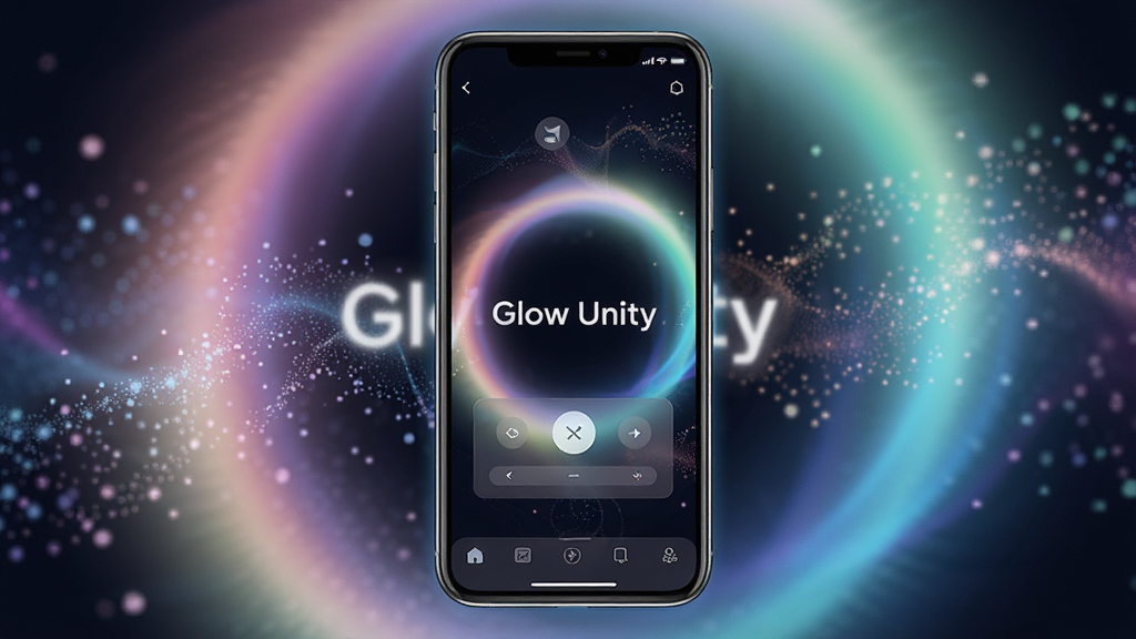 һ��չʾ Glow Unity �������Ľ�����ֻ�����ͼ�������������ֻ���Ļ����Ļ����ʾ Glow Unity ������ҳ�������������Ĳ�ɫ����������Ч��������Ϊ�ֻ����Ч�ںϣ����־��У��Ű��࣬���Ϊ�Ƽ�������͹�н�ϣ�ϸ�ڰ�����Ļ��Ե��΢�⡢��͸��������塢�ײ������������������ɾ����޶���Ԫ�أ�ͼƬ������Ϊ 