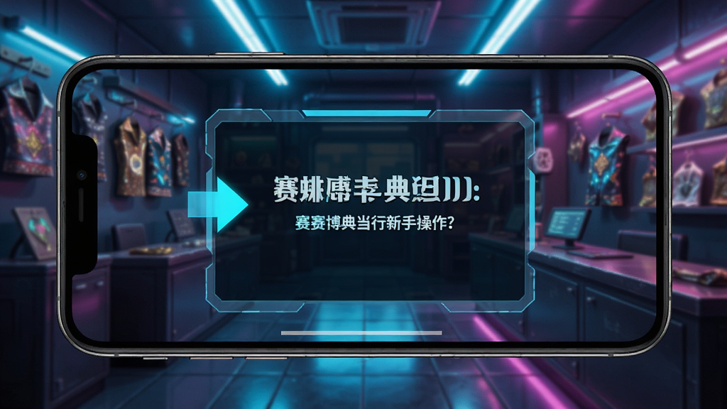 赛博典当行新手操作界面,画面展示手机屏幕中游戏的教程指引画面,有箭头和文字提示,背景是赛博朋克风格的典当行内部,整体色调明亮清晰,画质高清,布局简洁