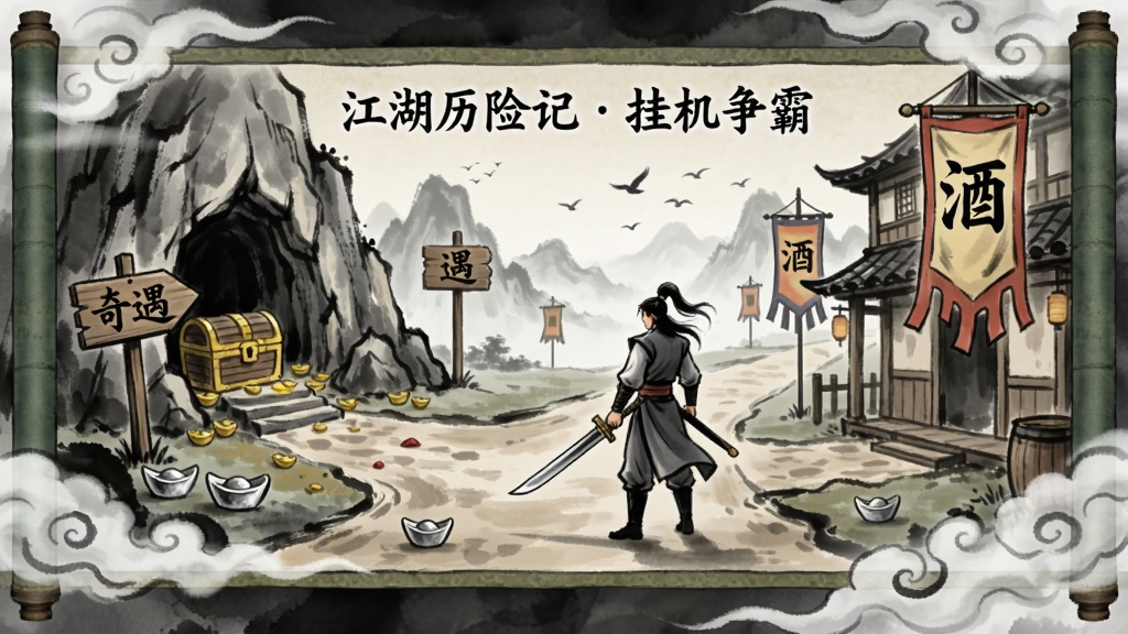 ����չʾһ���ֲ�·�ڳ����������ɽ��������ڣ��Ҳ��ǿ�ջ���죬�м�վ��һλ�ֽ��������ھ��񣬲���Ϊ������ʽ���Ű������������߿򣬷��Ϊˮī�����廭��ϸ�ڰ���·���ϵġ����������֡�����ɢ���������Զ�����񣬻���ϸ��ɾ����޶���Ԫ�أ�����������Ϊ���������ռ�  �һ����ԡ�