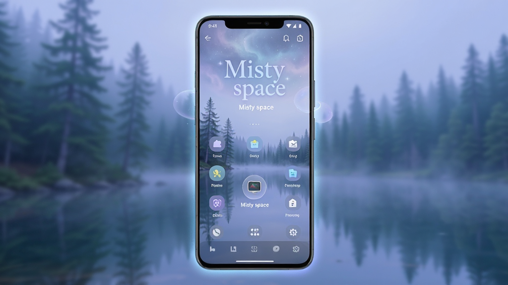 һ���� Misty space Ϊ������ֻ�Ӧ�ó���ͼ������������һ��������׿�ֻ�����Ļ��չʾ Misty space ����ҳ���棬��������͵���������ɫ��Ϊ�������������ʵ�ɭ������������沼�ֲ��þ��й�ͼ�����Ϊ�����λõ������������ϸ�ڰ����ֻ���Ե����⡢�����е�ͼ���������Ű������ɼ������ʸ��壬����ɾ����޶���Ԫ��