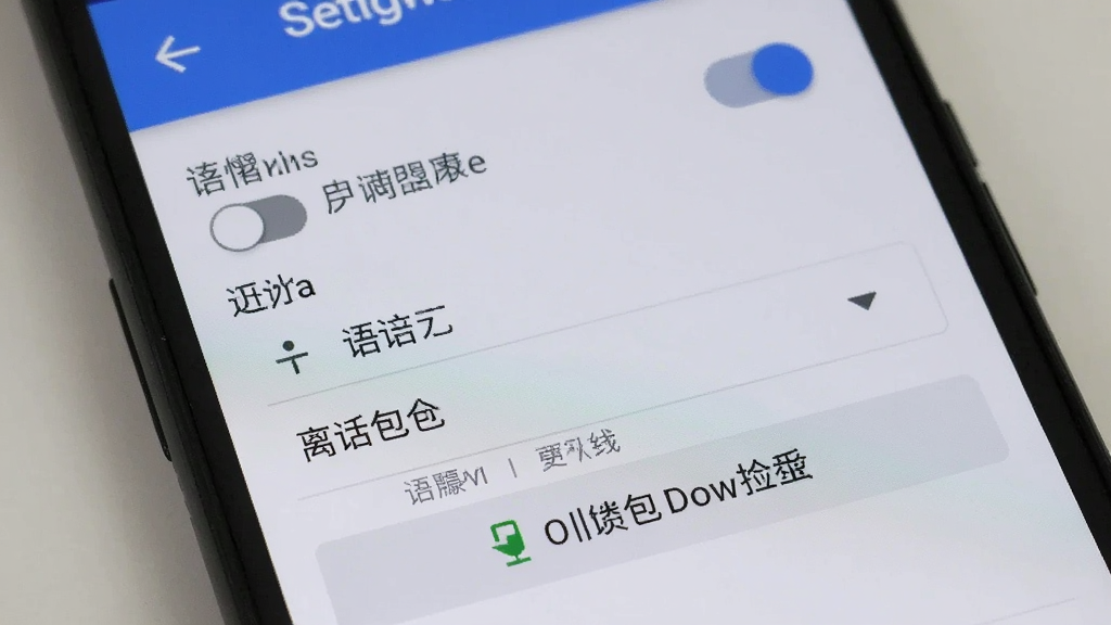 一部安卓手机屏幕上显示屏幕翻译器的设置界面,界面中包含悬浮窗权限开关、语言选择下拉菜单和离线包下载按钮,整体风格简洁明了,细节上突出设置项的文字说明和图标,画质高清,干净,无多余元素