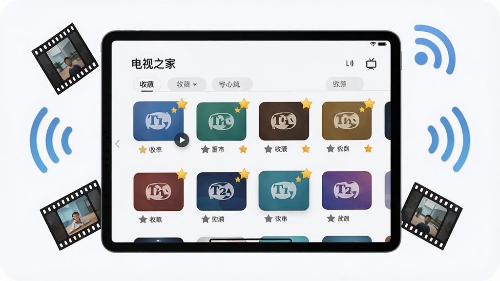画面中央是一台平板电脑,屏幕上显示