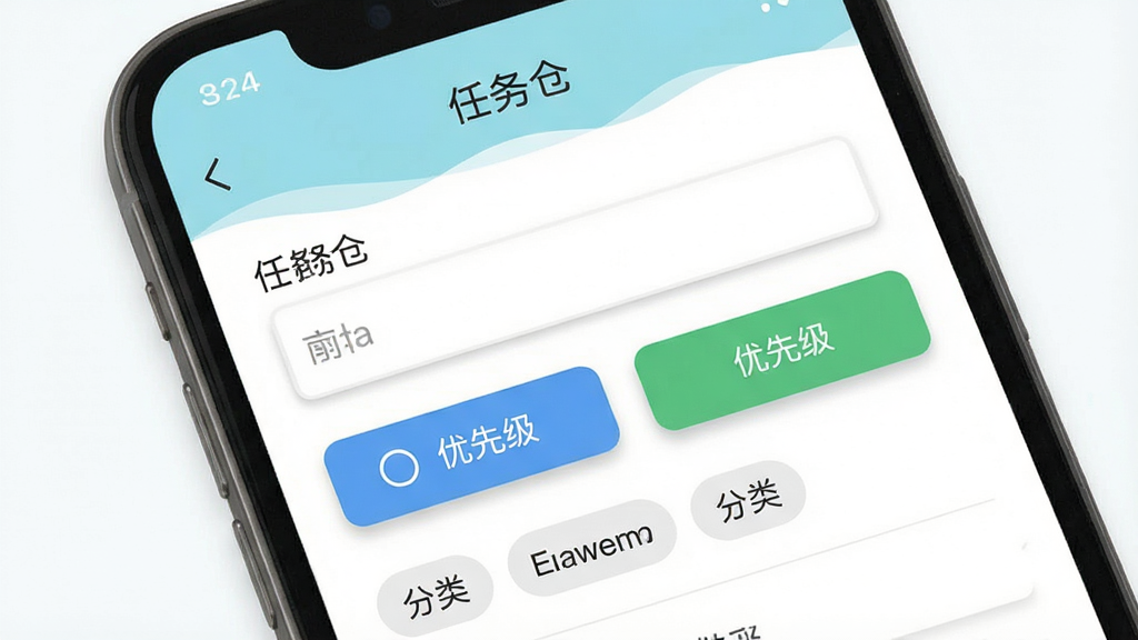 一张展示任务仓应用内任务创建界面的图片,画面主体为手机屏幕特写,屏幕上显示
