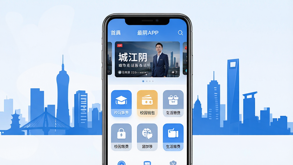 һ����������������ֻ�APP����չʾͼ����������һ�������ֻ�����Ļ��ʾ���APP��ҳ�������������ֲ�ͼ���в���У԰�ɷѡ�Ǯ��������ɷѵȹ���ͼ�꣬���岼������������Ϊ������������߼�Ӱ��ɫ������ɫ�Ͱ�ɫΪ��������ִ���࣬ϸ�ھ��£����ʸ��壬�ɾ��޶���Ԫ��