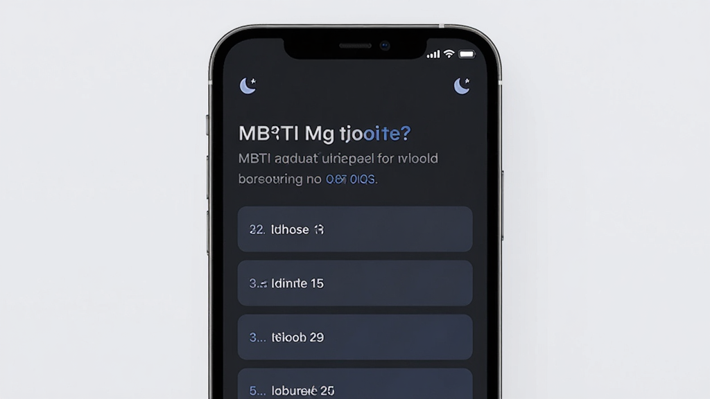 MBTI�Ը������ɫģʽ����չʾͼ����������Ϊ�ֻ���Ļ��д����Ļ����ʾ����ɫ�����µĲ�����Ŀ��ѡ�������ɫ����ҺͰ���Ϊ�������ּ�࣬���Ϊ�ִ��ƶ�Ӧ��UIչʾͼ��ϸ���ϰ���ҹ��ģʽͼ���������ֶԱȶȣ���������������ɾ����޶���Ԫ��