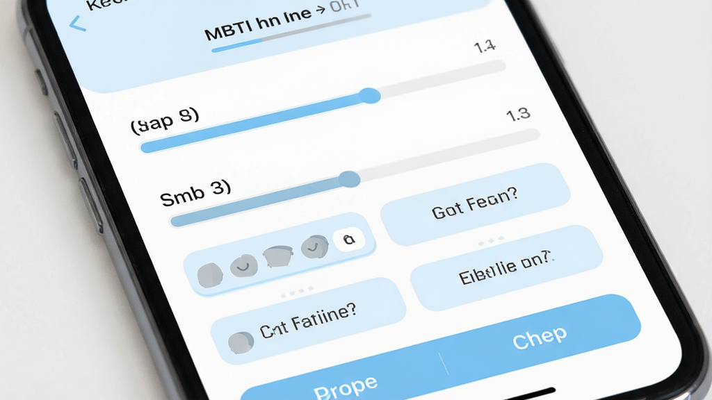 MBTI�Ը����Ӧ��������չʾͼ����������Ϊ�ֻ���Ļ��д����Ļ��������ʾ���ĸ�ά�ȵĲ�������������Ŀѡ�ť��������ɫ�԰�ɫ��ǳ��ɫΪ�������ּ�����ˣ����Ϊ�ִ��ƶ�Ӧ��UIչʾͼ��ϸ���ϰ�����������ָʾ���͵ײ�������ť����������������ɾ����޶���Ԫ��