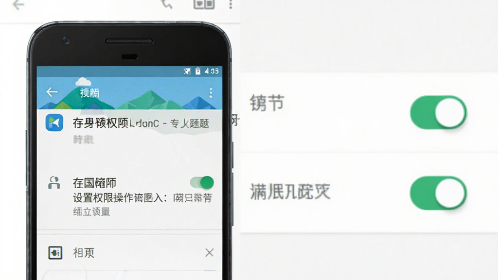 免费主题手机壁纸新手设置权限操作示意图,手机屏幕显示应用权限管理界面,存储权限与相册权限开关处于开启状态,界面风格为安卓原生设置样式,背景简洁,细节清晰展示权限选项,画质高清,干净无多余元素