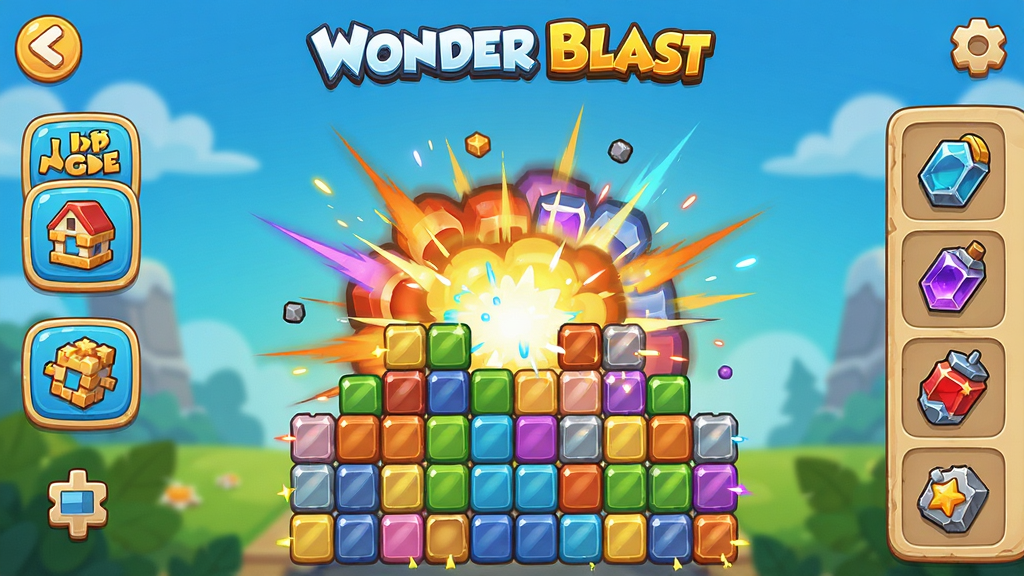 һ��չʾWonder Blast��Ϸ������ĸ���Ԥ��ͼ������������ɫ�����޵ķ��鱬����Ч����Χ��������Ϸ�ؿ�ͼ��͵������������������Ű����룬���Ϊ��ͨ������Ϸ���ϸ�ڷḻ�����ʸ��壬�ɾ��޶���Ԫ��