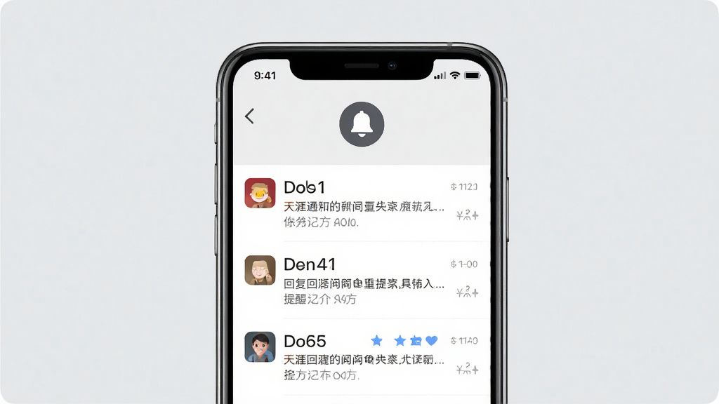 һ�����Ŀ�APP��Ϣ֪ͨ���ܵĽ���չʾͼ������Ϊ�ֻ���Ļ���棬��Ļ����ʾ��Ϣ֪ͨ�б��������ظ����������ѣ��ֻ��Ϸ���һ������ͼ�꣬����Ϊǳ��ɫ������࣬�Ű����룬ϸ�����������ʸ��壬�ɾ����޶���Ԫ��