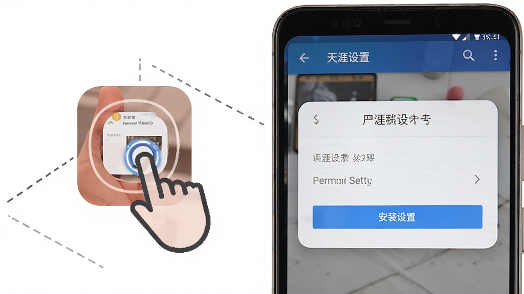 һ��չʾ���Ŀ�APP��װ���ò����ʾ��ͼ��������һ����׿�ֻ���Ļ��ʾȨ�����ý��棬�Ա�����ָ�����Ļ��ͼ�꣬����Ϊ��ɫ����������ˣ��Ű�������ϸ�ڸɾ������ʸ��壬�޶���Ԫ��