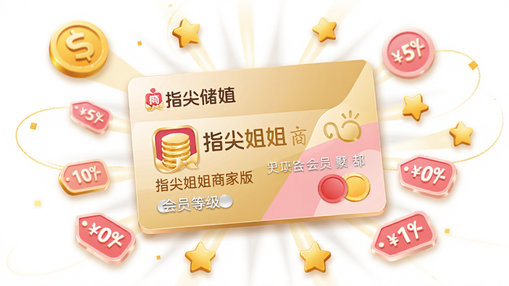 ��������Ϊһ������Ļ�Ա��ֵ����������ӡ��ָ�����̼Ұ��Logo�ͻ�Ա�ȼ���ʶ����Ƭ��Χ�����Ž�ҡ��������Ǻ��ۿ۱�ǩ��Ԫ�ء����ֲ��ÿ�Ƭ���С�Ԫ�ػ��Ƶķ���״��ͼ���Ű��ϣ���Ա��λ���Ӿ����ģ���ΧԪ�سʻ��ηֲ������Ϊ���ݱ�ƽ�廭���ɫ���Խ�ɫ����ɫ�Ͱ�ɫΪ����ϸ���ϣ���Ƭ��΢΢��������Ӱ��Ԫ�ش�����͵Ĺ��Ρ�����Ҫ����塢�ɾ����޶���Ԫ�ء�